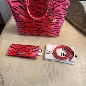 Brahmin Pink Feline Animal Print Ombre Melbourne Purse and Wallet Set